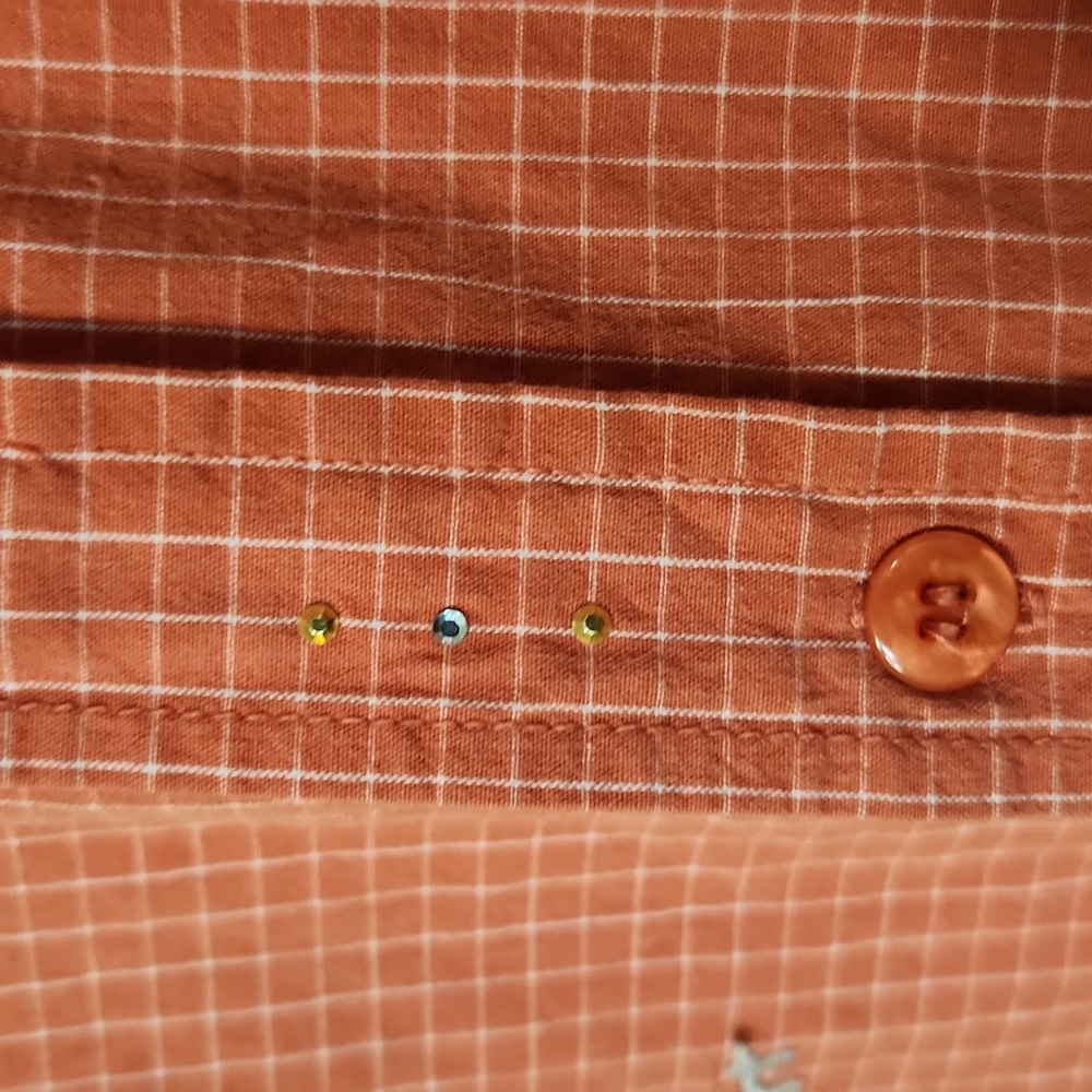 Vintage Bobbie Brooks Orange Gingham Cat Lady Button Up Shirt 26W/28W - Picture 10 of 16